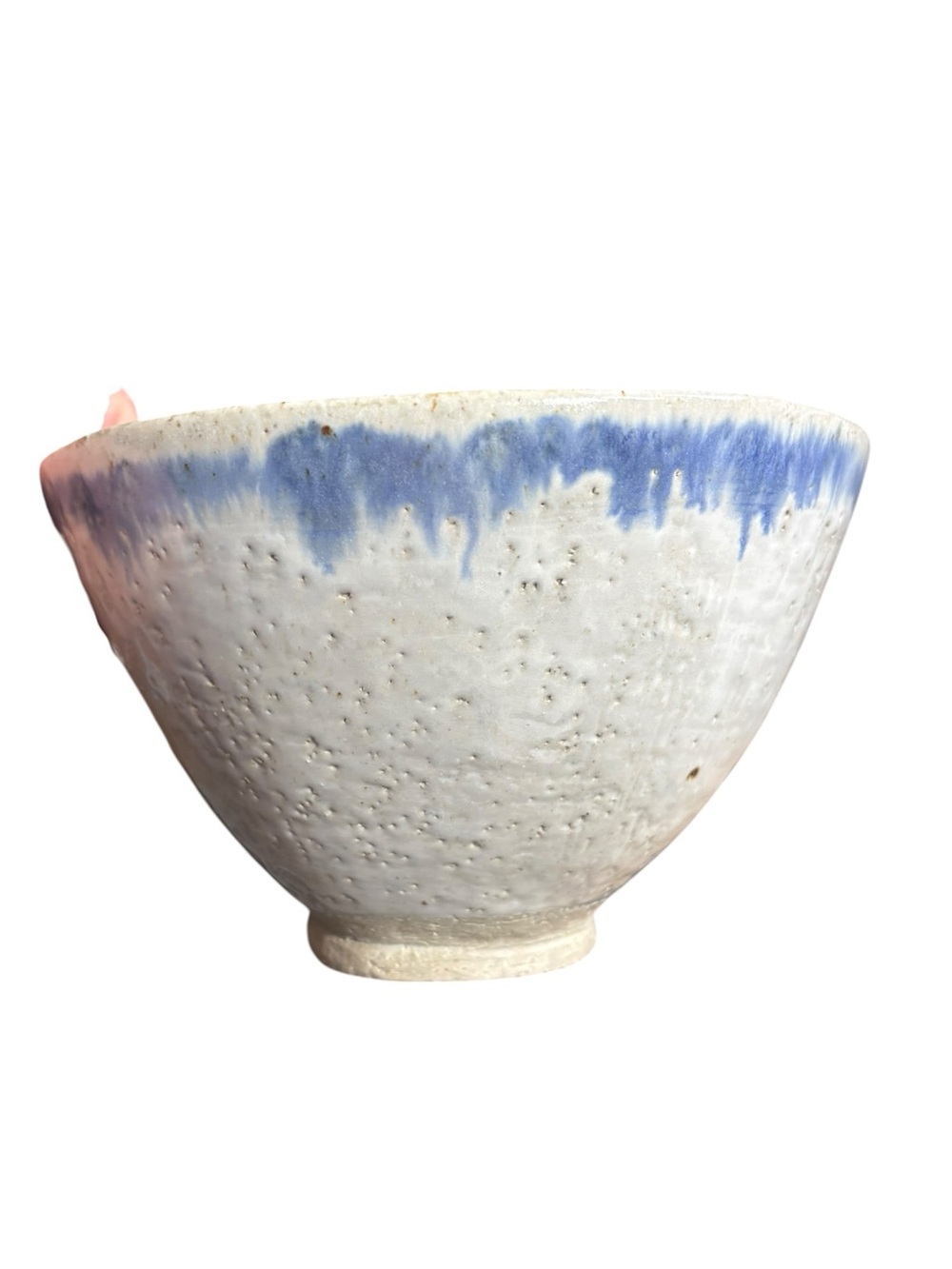 Handcrafted White Shino Glaze Blue Ceramic Tea Bowl Chawan - Picture 2 of 8